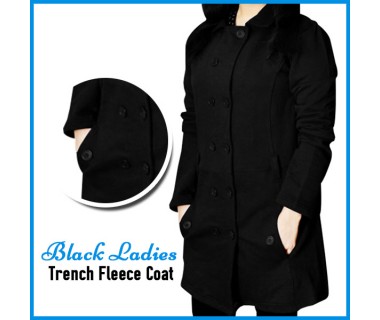 Black Ladis Trench Fleece Coat